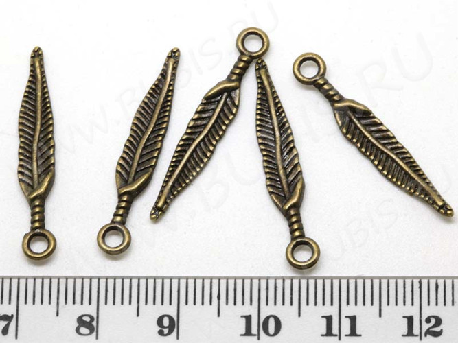 (СКИДКИ!!!) Подвеска Пёрышко 04 3D 29*5*1,5мм античная бронза (литьё) (10шт.)