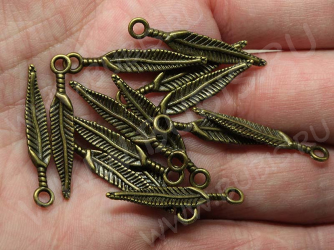 (СКИДКИ!!!) Подвеска Пёрышко 04 3D 29*5*1,5мм античная бронза (литьё) (10шт.)