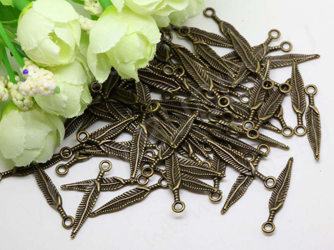 (СКИДКИ!!!) Подвеска Пёрышко 04 3D 29*5*1,5мм античная бронза (литьё) (10шт.)