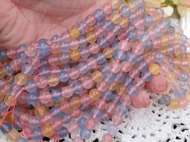 (ОПТ) Бусина округлая 8мм МИКС Кварца имитация Берилла (камни) (НИТЬ)