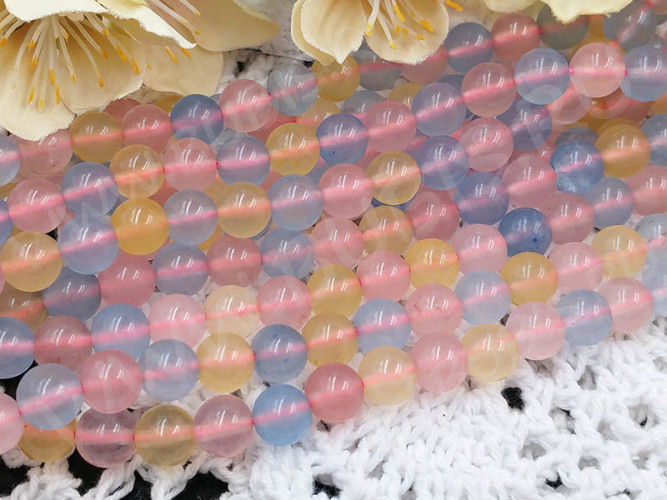 (ОПТ) Бусина округлая 8мм МИКС Кварца имитация Берилла (камни) (НИТЬ)