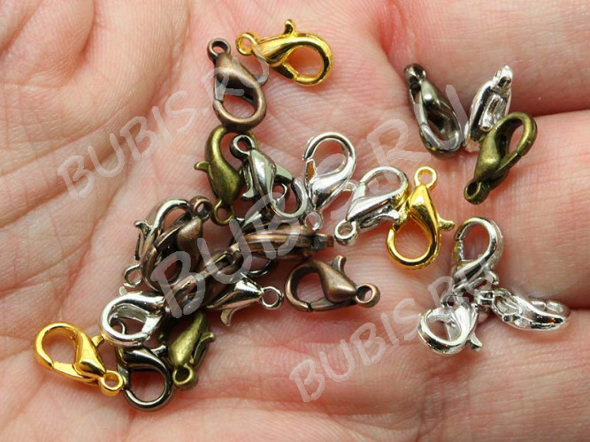 (СКИДКИ!!!) Замочек карабин №043 малый 10*5*3,5мм МИКС цветов (сплав) (30шт.)