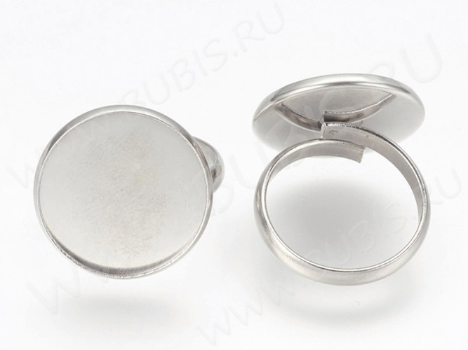 Основа (заготовка) для кольца 160 18мм с сеттингом 18мм цвет платины (Хирургическая Сталь)
