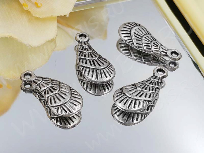 Подвеска Раковина 06 двусторонняя 15*6,5*2,5мм античное серебро (литьё)