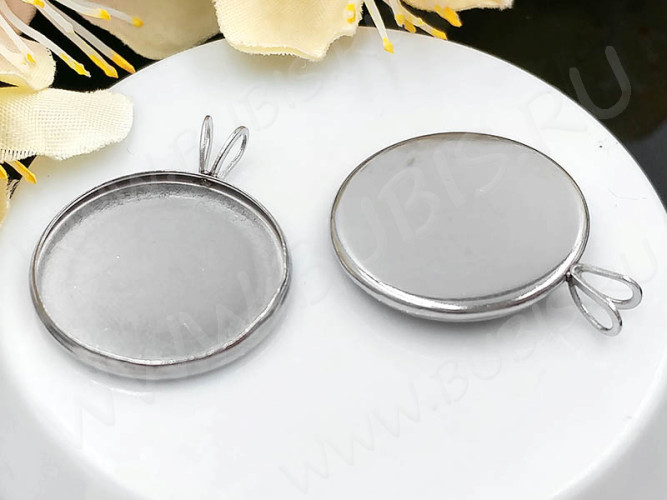 Подвеска-сеттинг Круг 54 с двойной петлёй (сеттинг 20мм) 27*22*2мм цвет платины (Хирургическая сталь)