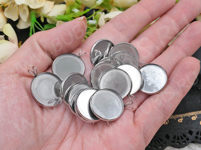 Подвеска-сеттинг Круг 54 с двойной петлёй (сеттинг 20мм) 27*22*2мм цвет платины (Хирургическая сталь)