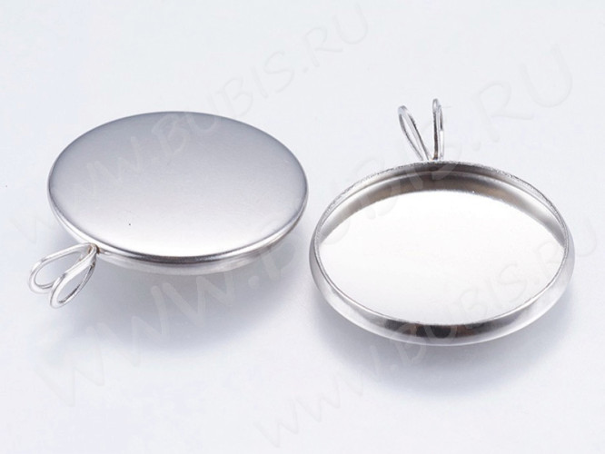 Подвеска-сеттинг Круг 54 с двойной петлёй (сеттинг 20мм) 27*22*2мм цвет платины (Хирургическая сталь)