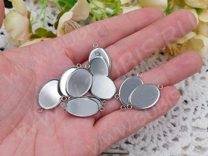 366 Коннектор-сеттинг Овал (сеттинг 14*10мм) 21*11*1,4мм цвет платины (Хирургическая Сталь)