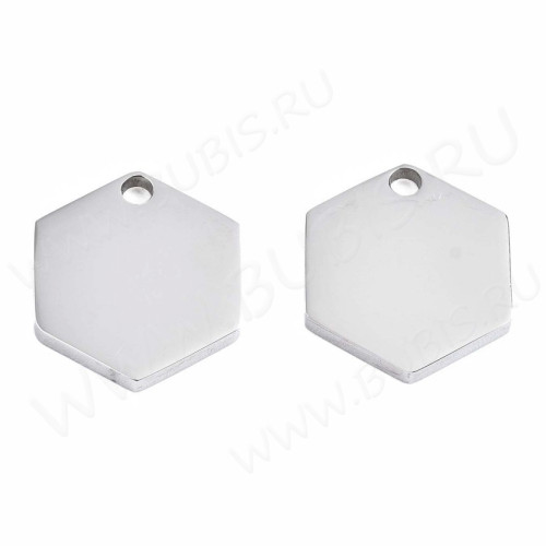 Подвеска Жетон 36 Гексагон шестиугольник 15*15*2мм цвет платины (Хирургическая сталь)