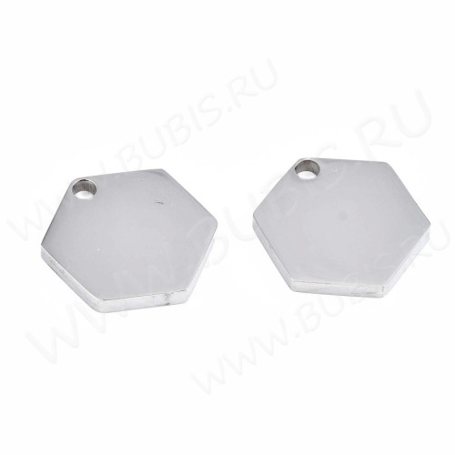 Подвеска Жетон 36 Гексагон шестиугольник 15*15*2мм цвет платины (Хирургическая сталь)