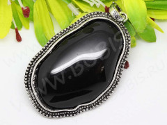 Кулон 15 имитация Агата 77*41*10мм античное серебро и чёрный (металл и резин)