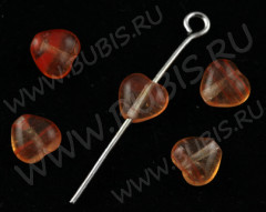 Бусина Сердечко 06 маленькое 6,5*6*4мм прозрачно-св.красное полупрозрачное (стекло) (10шт.)