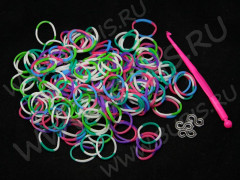 (РАСПРОДАЖА!!!) Набор для плетения браслетов 66 Loom Bands в пакете микс полосатых непрозрачных (Loom Bands) (200 резинок)