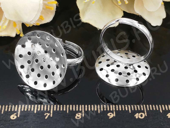 Основа (заготовка) для кольца 071 19мм с ситечком 20мм серебристая (Brass)