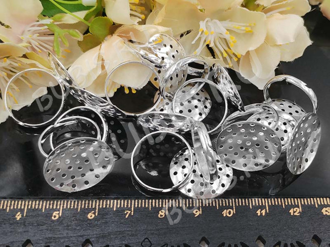 Основа (заготовка) для кольца 071 19мм с ситечком 20мм серебристая (Brass)