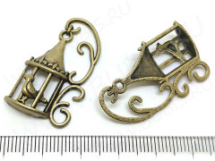Подвеска Клетка 11 с птичкой 34,5*20*5мм античная бронза (литьё)