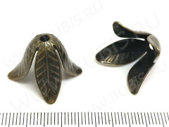 Шапочка тонкая 091 простая 23 колокольчик винтажный Листики 23*23*16,5мм античная бронза (LUX Китай) (Brass)