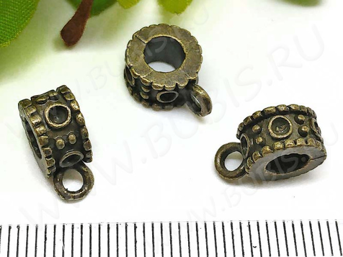 Бусина с петлёй 072 Бейл с кружочками 13*9*5,5мм античная бронза (литьё)