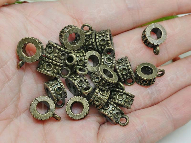 Бусина с петлёй 072 Бейл с кружочками 13*9*5,5мм античная бронза (литьё)