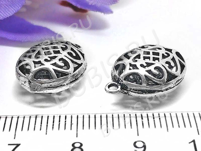 Подвеска Овал 12 3D ажурный 17,5*12*7мм античное серебро (Корея) (Brass)