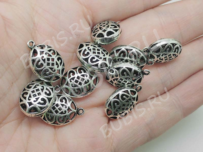 Подвеска Овал 12 3D ажурный 17,5*12*7мм античное серебро (Корея) (Brass)
