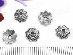 237 Шапочка Завитки 8,5*7*2,5мм античное серебро (литьё) (20шт)