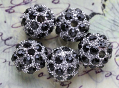 Бусина Шамбала 15 округлая 12мм платина и чёрный (металл и стекло)