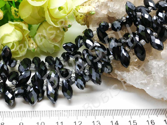 Подвеска Капля гранёная 12*6*5,5мм Хрусталь т.серый непрозрачный (имитация Сваровски)