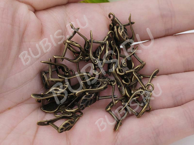 Швензы с английским замком №80 Листик 18*9,5*5,5мм античная бронза (Brass) (1 пара)