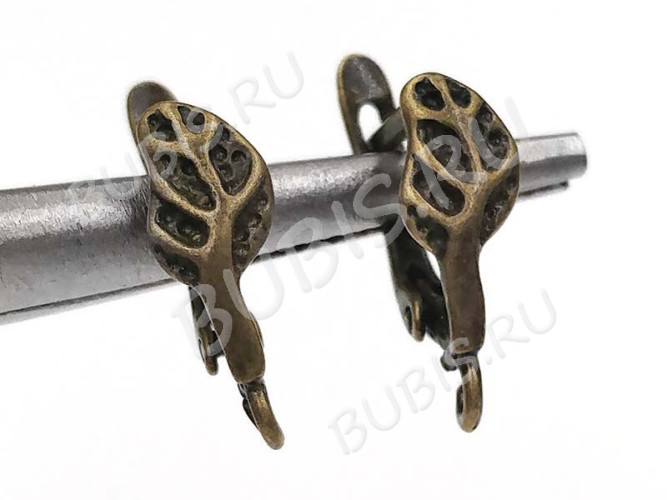 Швензы с английским замком №80 Листик 18*9,5*5,5мм античная бронза (Brass) (1 пара)