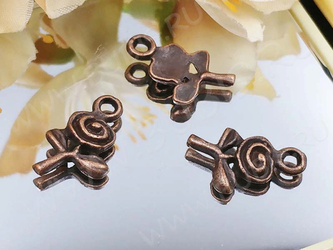 (ОПТ) Подвеска Роза 02 15*9*2мм античная медь (литьё) (100шт.)