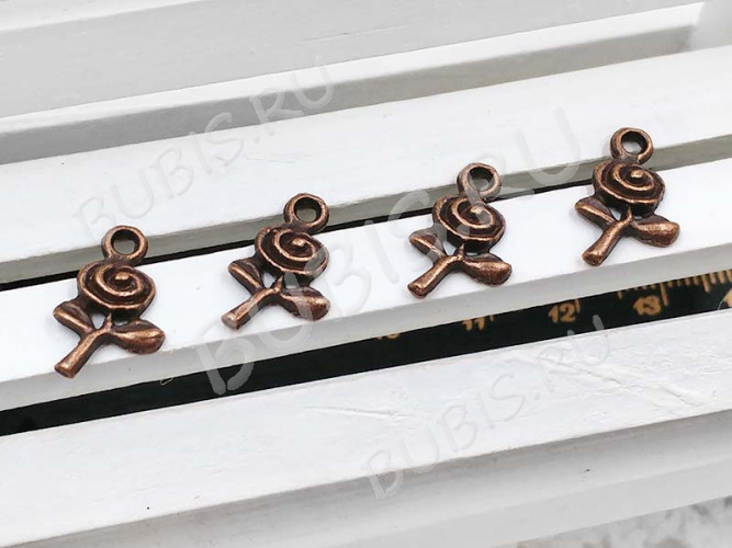 (ОПТ) Подвеска Роза 02 15*9*2мм античная медь (литьё) (100шт.)