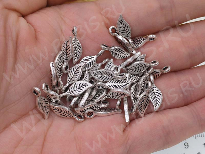 (СКИДКИ!!!) Подвеска Листик 47 3D 16*5,5*1,8мм античное серебро (литьё) (10шт.)