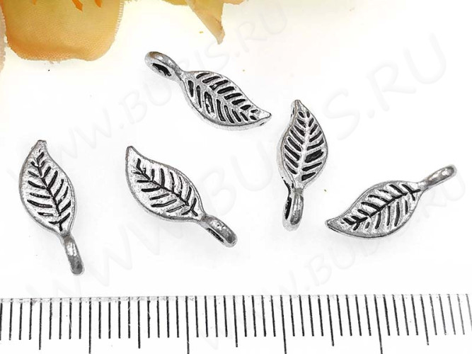 (СКИДКИ!!!) Подвеска Листик 47 3D 16*5,5*1,8мм античное серебро (литьё) (10шт.)