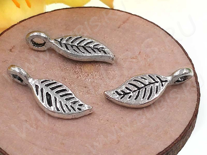 (СКИДКИ!!!) Подвеска Листик 47 3D 16*5,5*1,8мм античное серебро (литьё) (10шт.)
