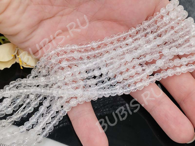 (ОПТ) Бусина округлая ГРАНЁНАЯ 4,5мм Ледяной кварц белый прозрачный (камни) (НИТЬ)