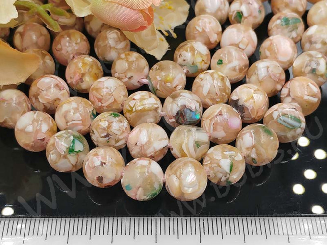 (ОПТ) Бусина округлая Мозаика 06 с перламутром 10мм светлый микс (камни) (НИТЬ)