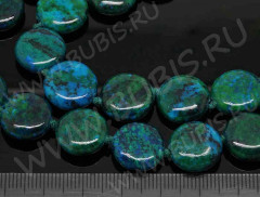 (ОПТ) Бусина каменная Круг 01 14*14*5мм Хризоколла (камни) (НИТЬ)