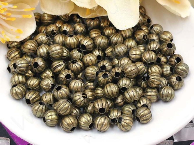 (СКИДКИ!!!) Бусина металлическая Шарик "Тыковка" 5*5*4,5мм античная бронза (Iron) (50шт.)