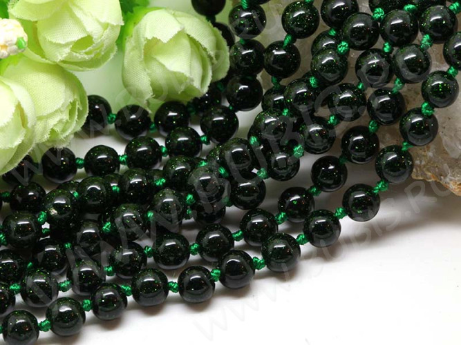 (СКИДКИ!!!) Бусина округлая 12мм Авантюрин т.зелёный имит. (камни) (10шт)