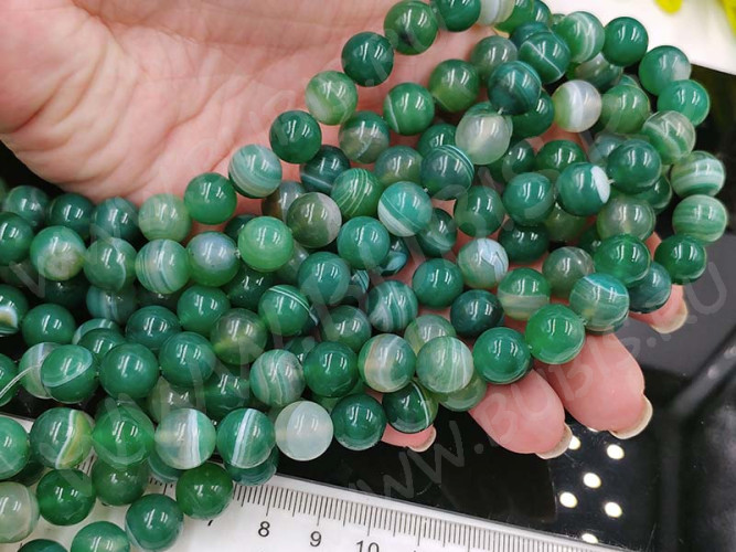 (ОПТ) Бусина округлая ГЛАДКАЯ 10мм Агат Мадагаскарский зелёно-молочный (камни) (НИТЬ)