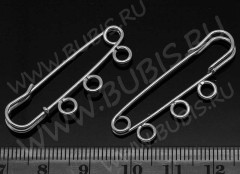 Основа (заготовка) для броши №26 булавка с 3-мя петельками кольцами 38*13,5*1,5мм цвет платины (Iron)