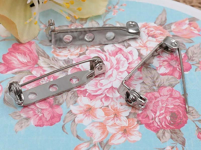 (СКИДКИ!!!) Основа (заготовка) для броши №94 булавка 3 отверстия с замочком 25*7мм цвет платины (Iron) (10шт.)