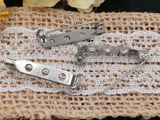 (СКИДКИ!!!) Основа (заготовка) для броши №94 булавка 3 отверстия с замочком 25*7мм цвет платины (Iron) (10шт.)