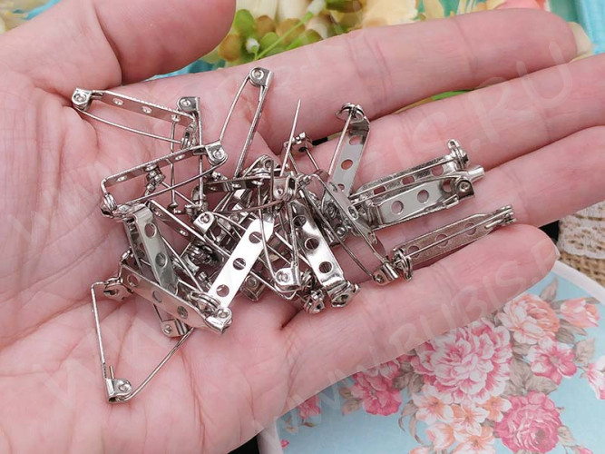 (СКИДКИ!!!) Основа (заготовка) для броши №94 булавка 3 отверстия с замочком 25*7мм цвет платины (Iron) (10шт.)