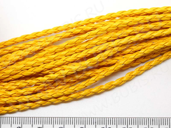 Шнур кожаный 05 кожзам плетёный круглый 3мм жёлтый (1м)