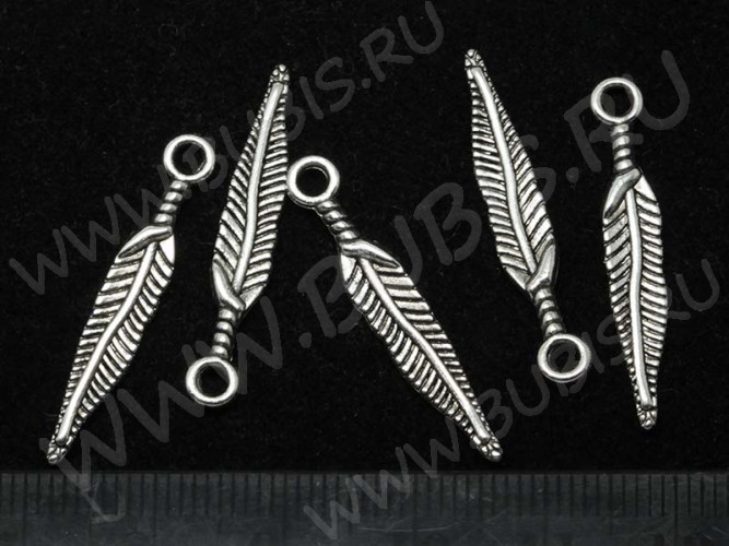 (СКИДКИ!!!) Подвеска Пёрышко 04 3D 29*5*1,5мм античное серебро (литьё) (10шт.)