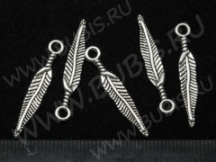 (СКИДКИ!!!) Подвеска Пёрышко 04 3D 29*5*1,5мм античное серебро (литьё) (10шт.)