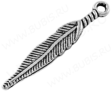 (СКИДКИ!!!) Подвеска Пёрышко 04 3D 29*5*1,5мм античное серебро (литьё) (10шт.)