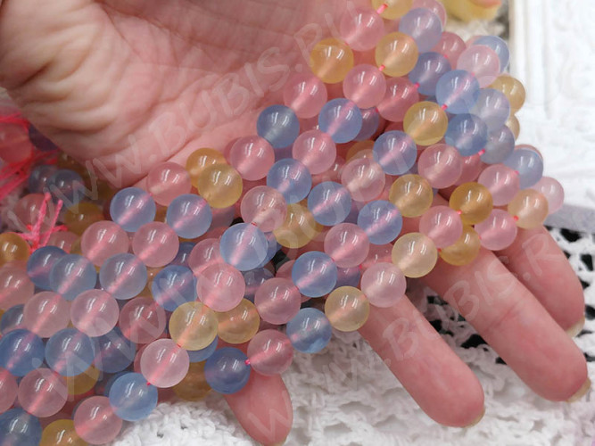 (ОПТ) Бусина округлая 10мм МИКС Кварца имитация Берилла (камни) (НИТЬ)